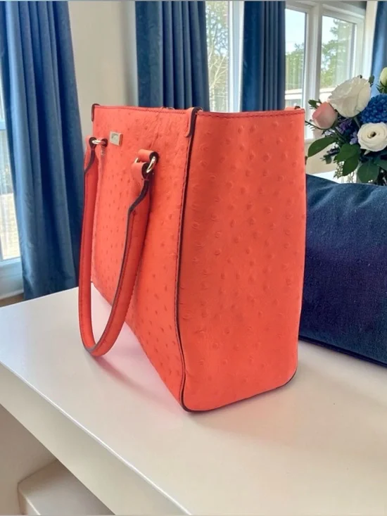 Kate Spade Wellesley Quinn Tote – “Flame” Ostrich Embossed Leather - Picture 3 of 7